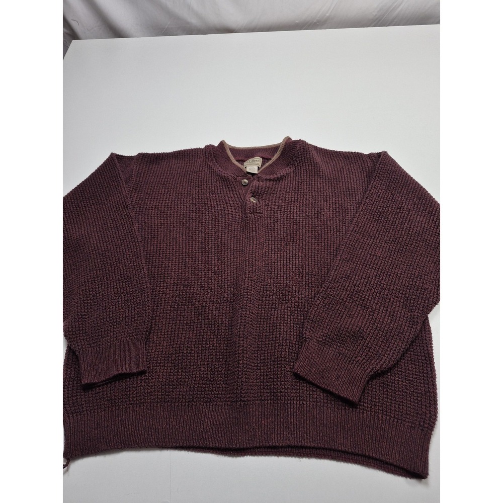 VTG L.L.Bean Sweater Mens Large Purple Cotton Acrylic Henley Waffle Knit USA